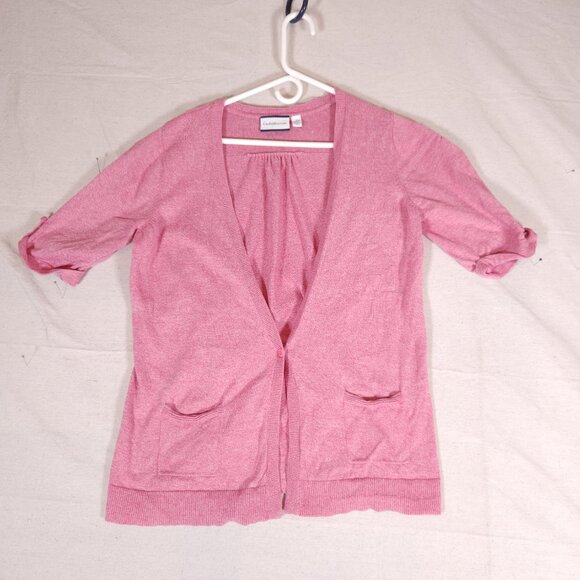 Croft & Barrow Womens Cardigan Sweater L Heather Pink Open Front Layering Preppy - Picture 1 of 16